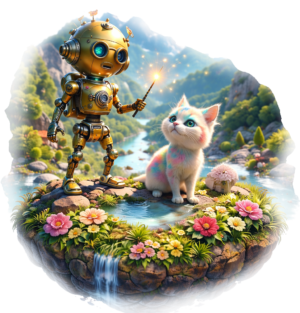 robot i kotek w lekcji hiszpanskiego dla dzieci